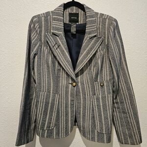 Smythe Tweed Single Button Wool Linen Blend Blazer Suede Elbow Patches Size 8